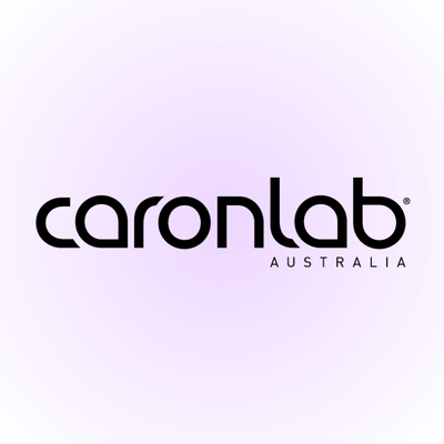 black logo of caronlab on purple background